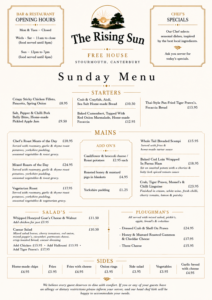 The Rising Sun Freehouse at Stourmouth, Sunday Menu